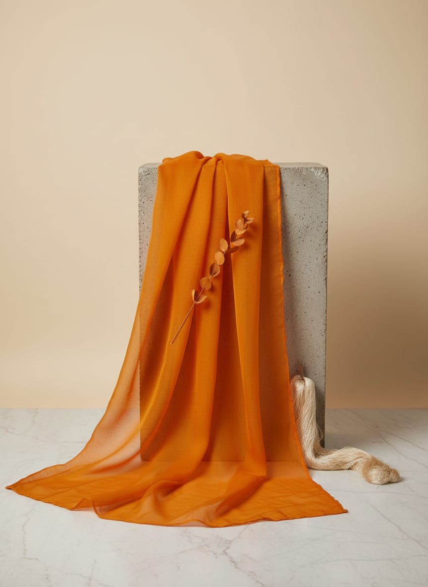 Orange Organza Plain Dyed Fabric