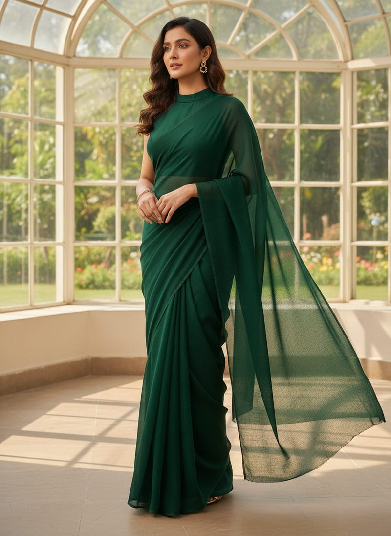 Green Colour Pure Organza Plain Dyed Fabric