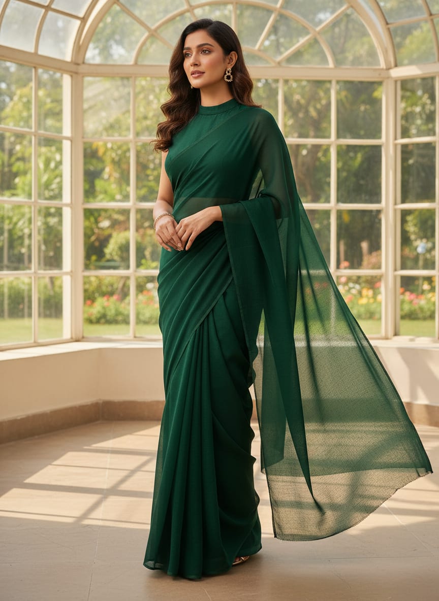 Green Colour Pure Organza Plain Dyed Fabric