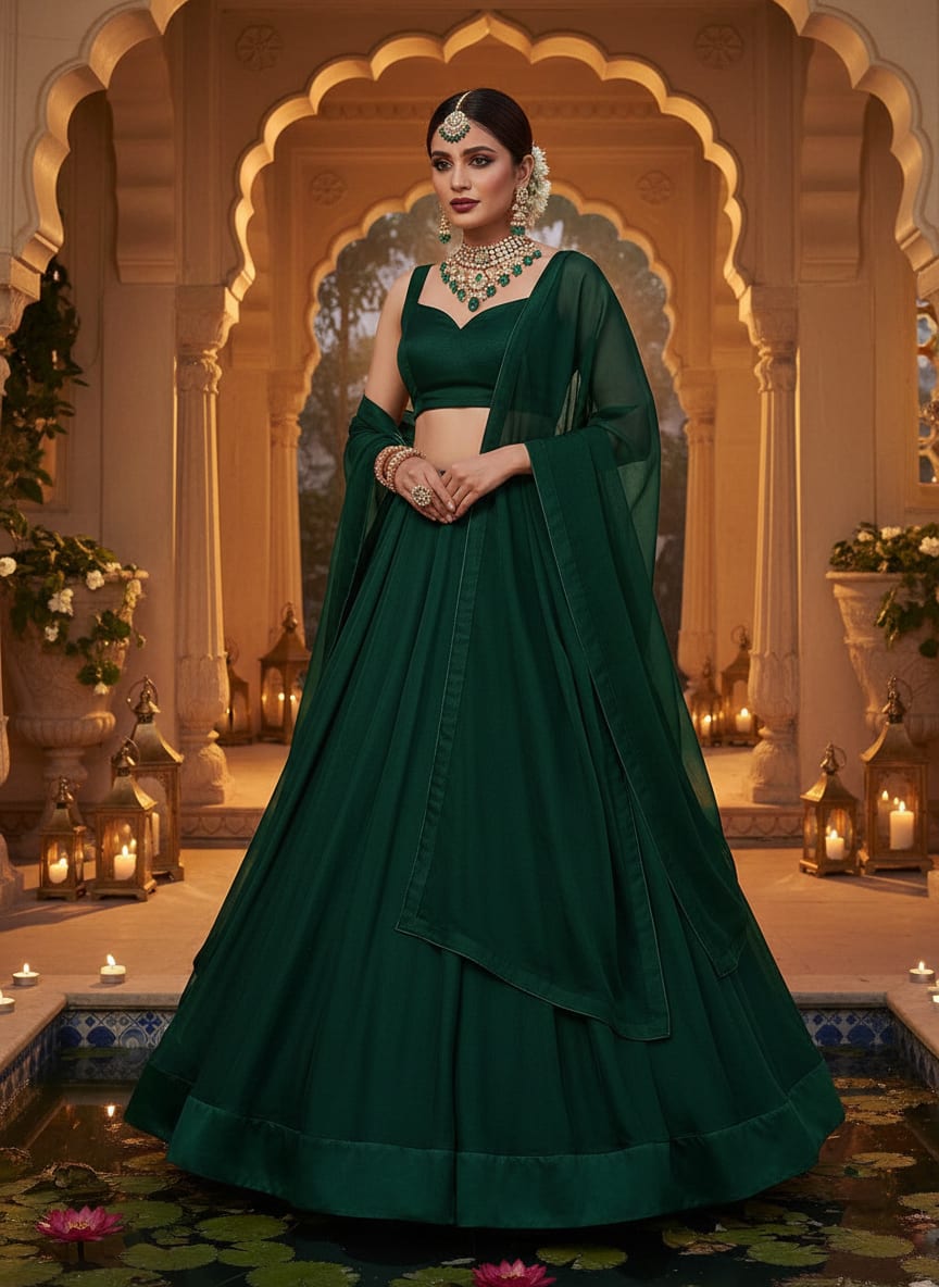 Green Colour Pure Organza Plain Dyed Fabric