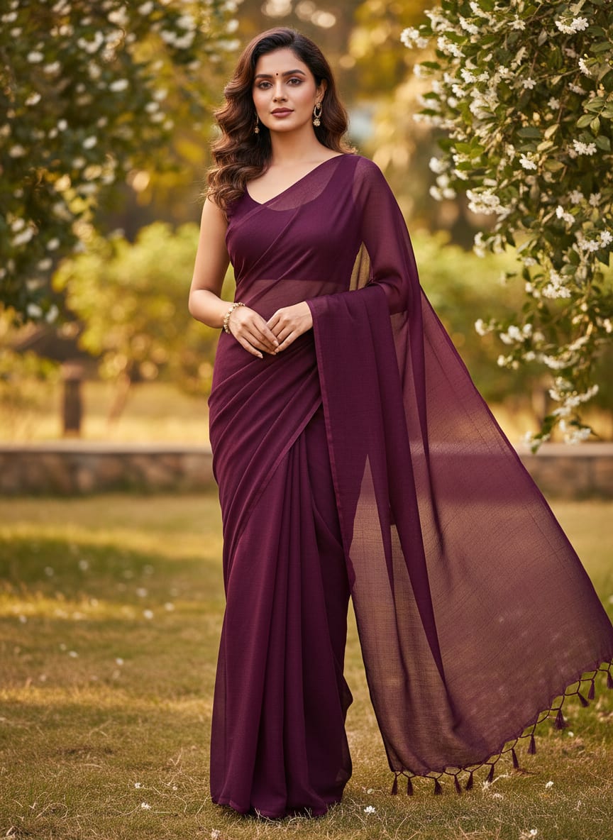 Wine Colour Pure Organza Plain Dyed Fabric