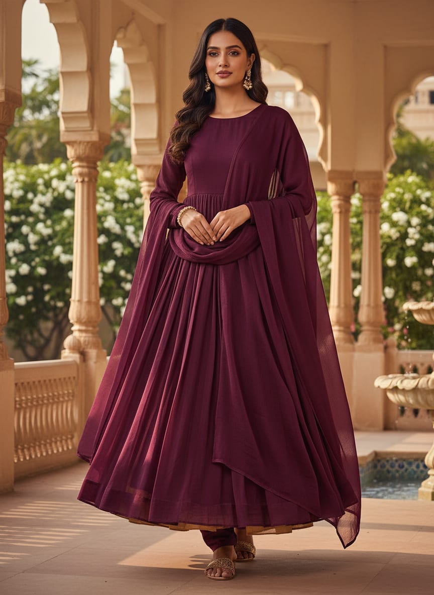 Wine Colour Pure Organza Plain Dyed Fabric
