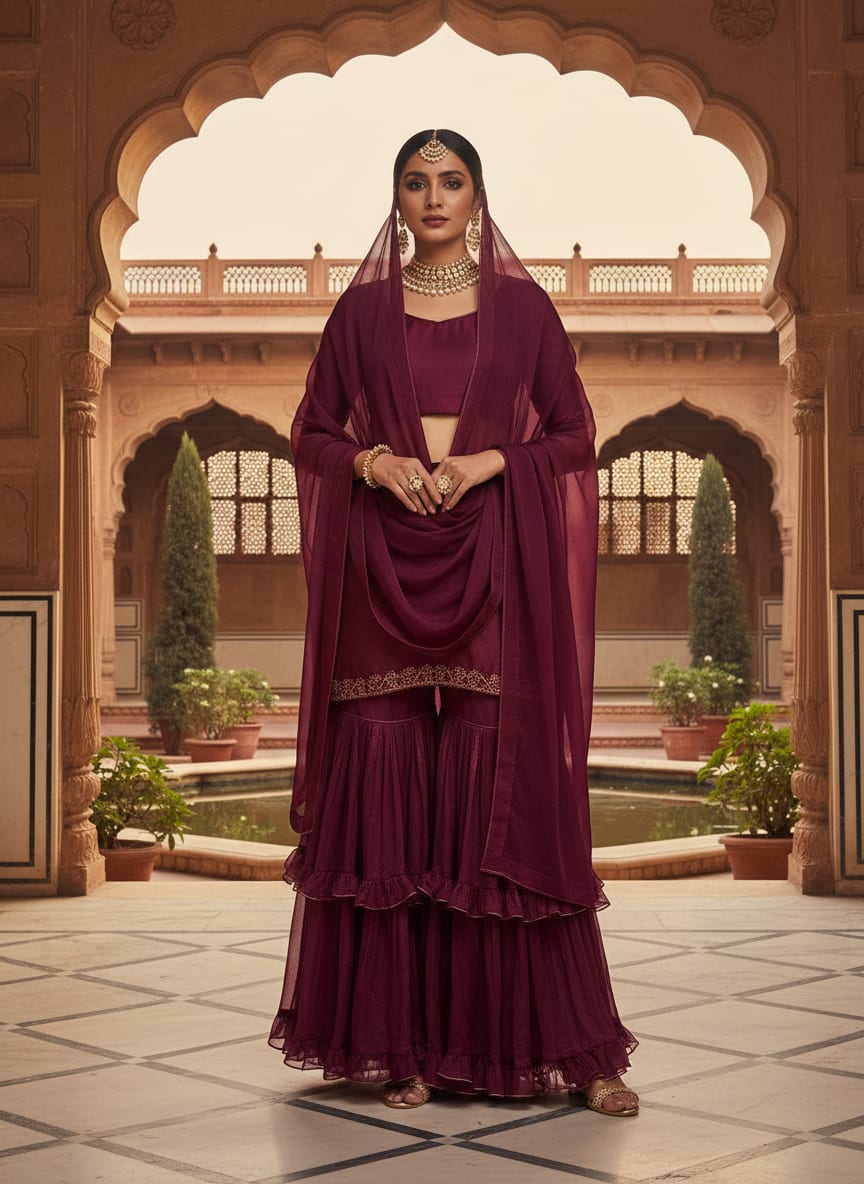 Wine Colour Pure Organza Plain Dyed Fabric