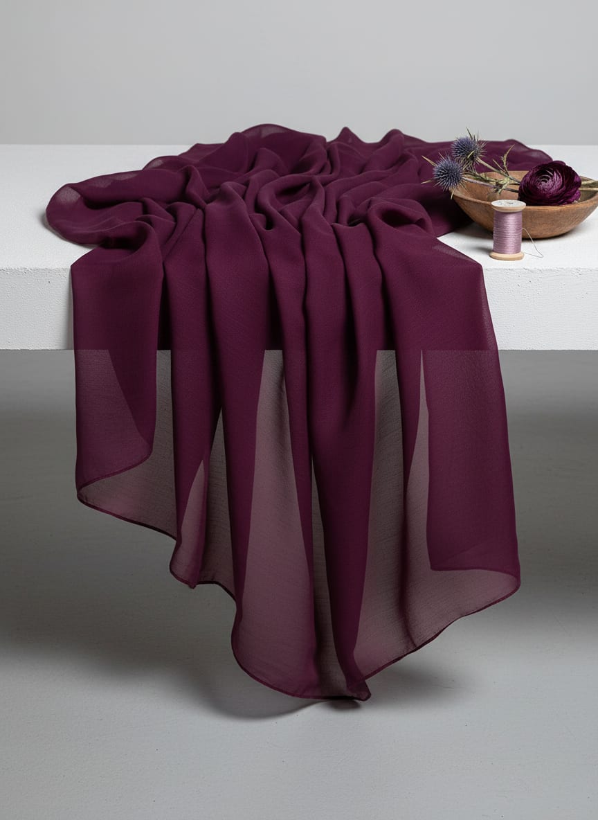 Wine Colour Pure Organza Plain Dyed Fabric