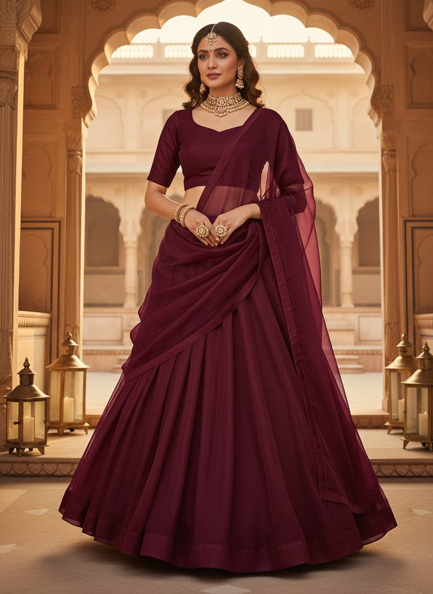 Wine Colour Pure Organza Plain Dyed Fabric