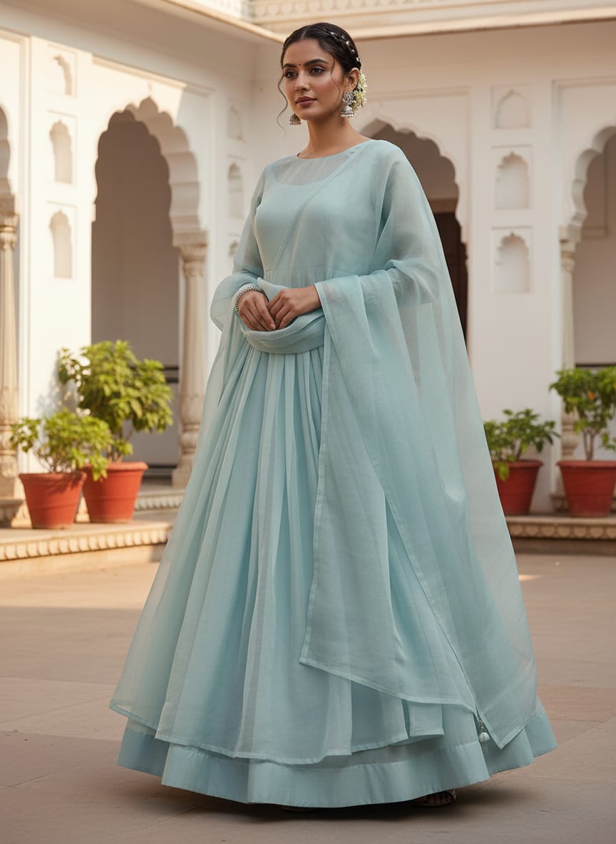 Light-Sky Blue Colour Pure Organza Plain Dyed Fabric