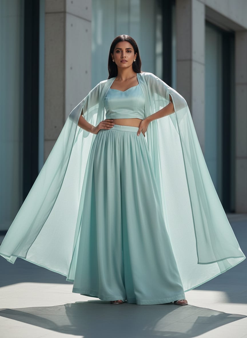 Blue Organza Plain Dyed Fabric
