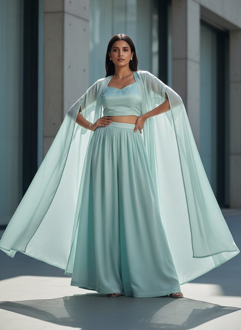 Light-Sky Blue Colour Pure Organza Plain Dyed Fabric