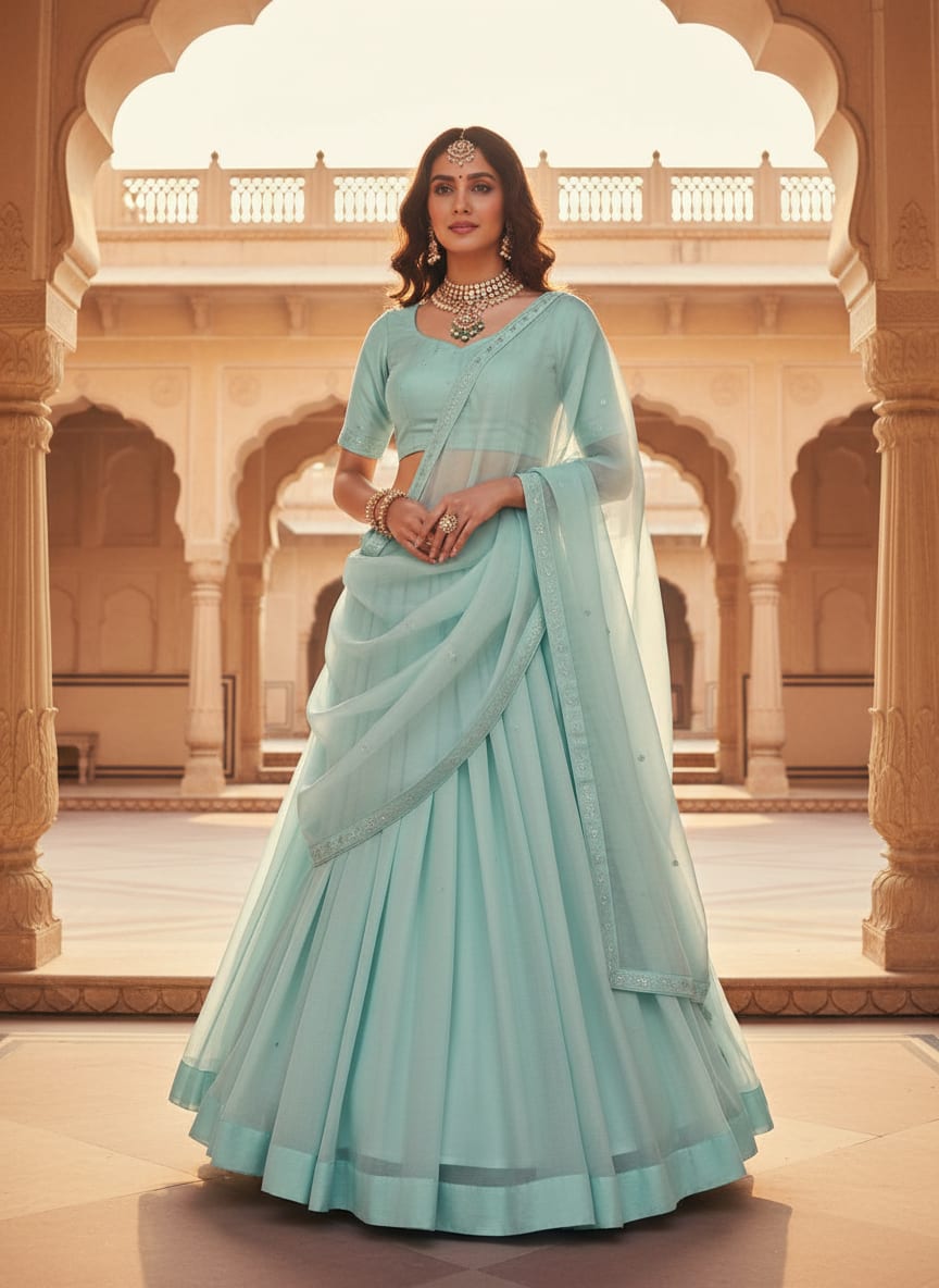 Blue Organza Plain Dyed Fabric