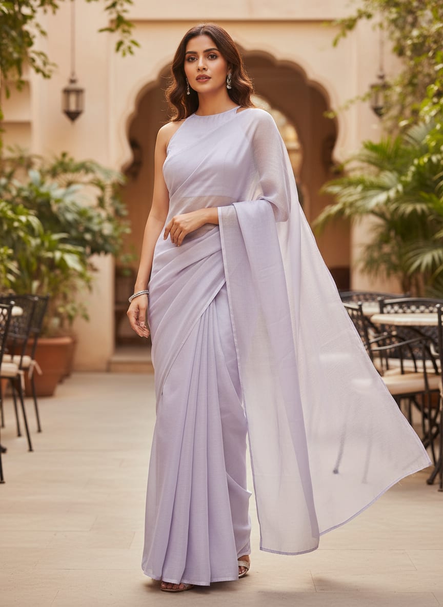 Lavender Colour Pure Organza Plain Dyed Fabric