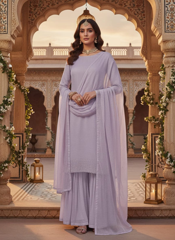 Lavender Colour Pure Organza Plain Dyed Fabric - Gharara Set Lookbook - PLOR-0-PL2008-108 - alternate view