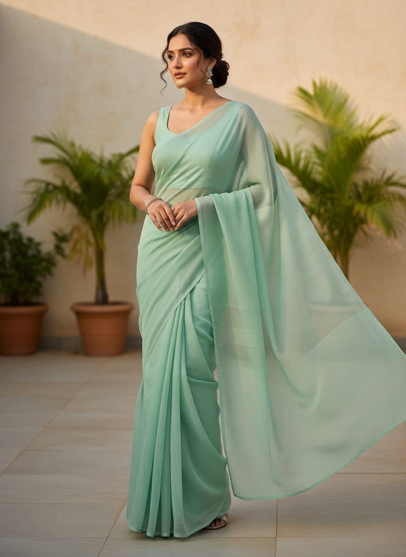 Light Pista Green Colour Pure Organza Plain Dyed Fabric