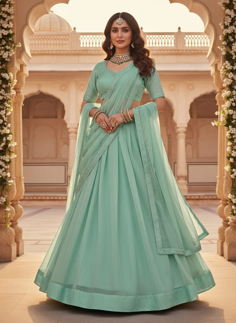 Light Pista Green Colour Pure Organza Plain Dyed Fabric