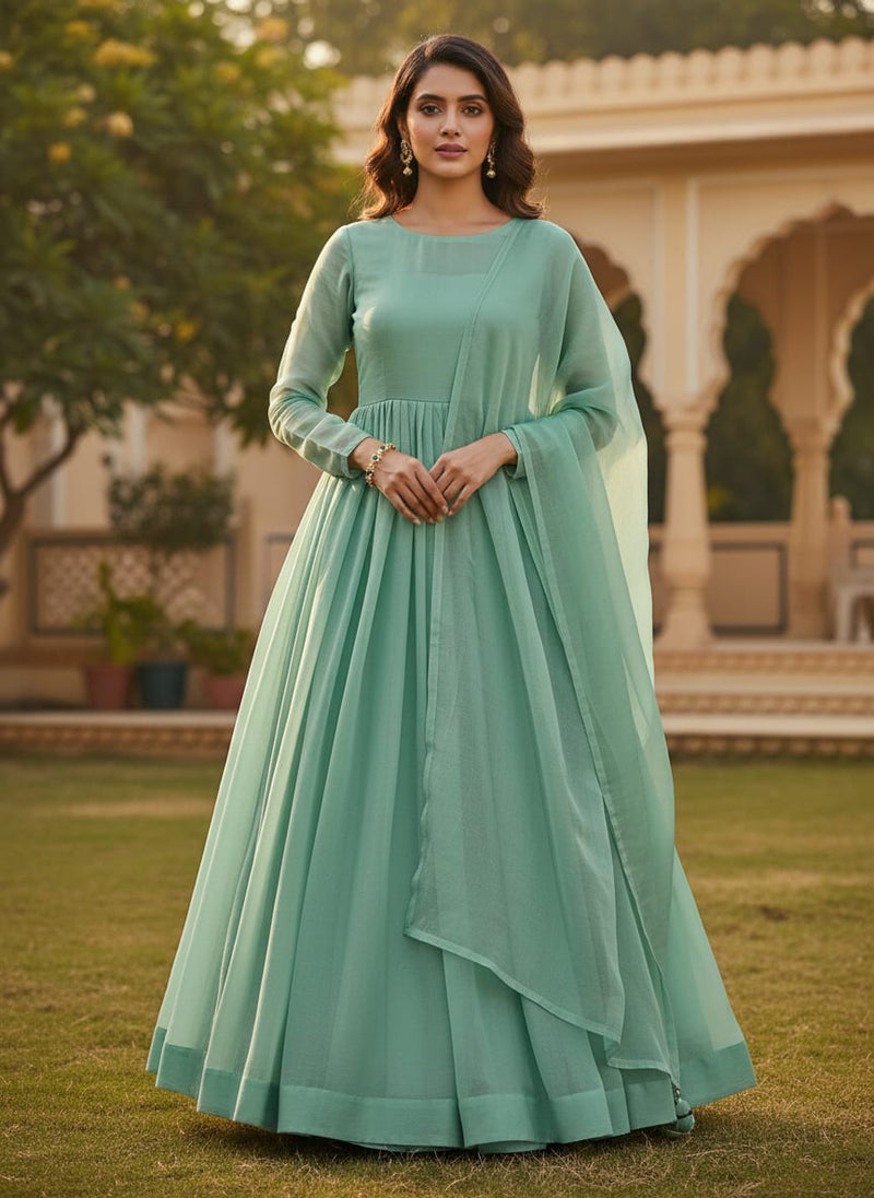 Light Pista Green Colour Pure Organza Plain Dyed Fabric