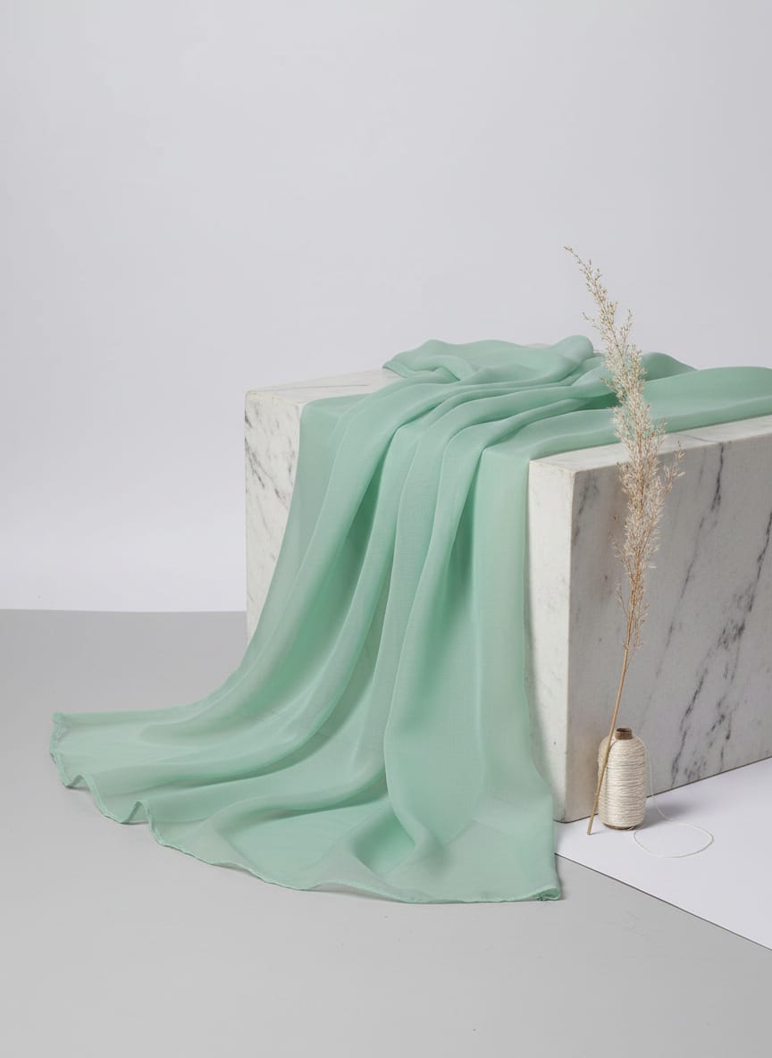 Experience the ethereal lightness and crisp, airy drape of this exquisite mint fabric.