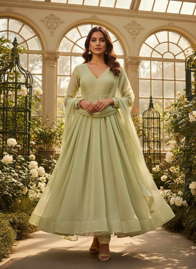 Light Pista Colour Pure Organza Plain Dyed Fabric