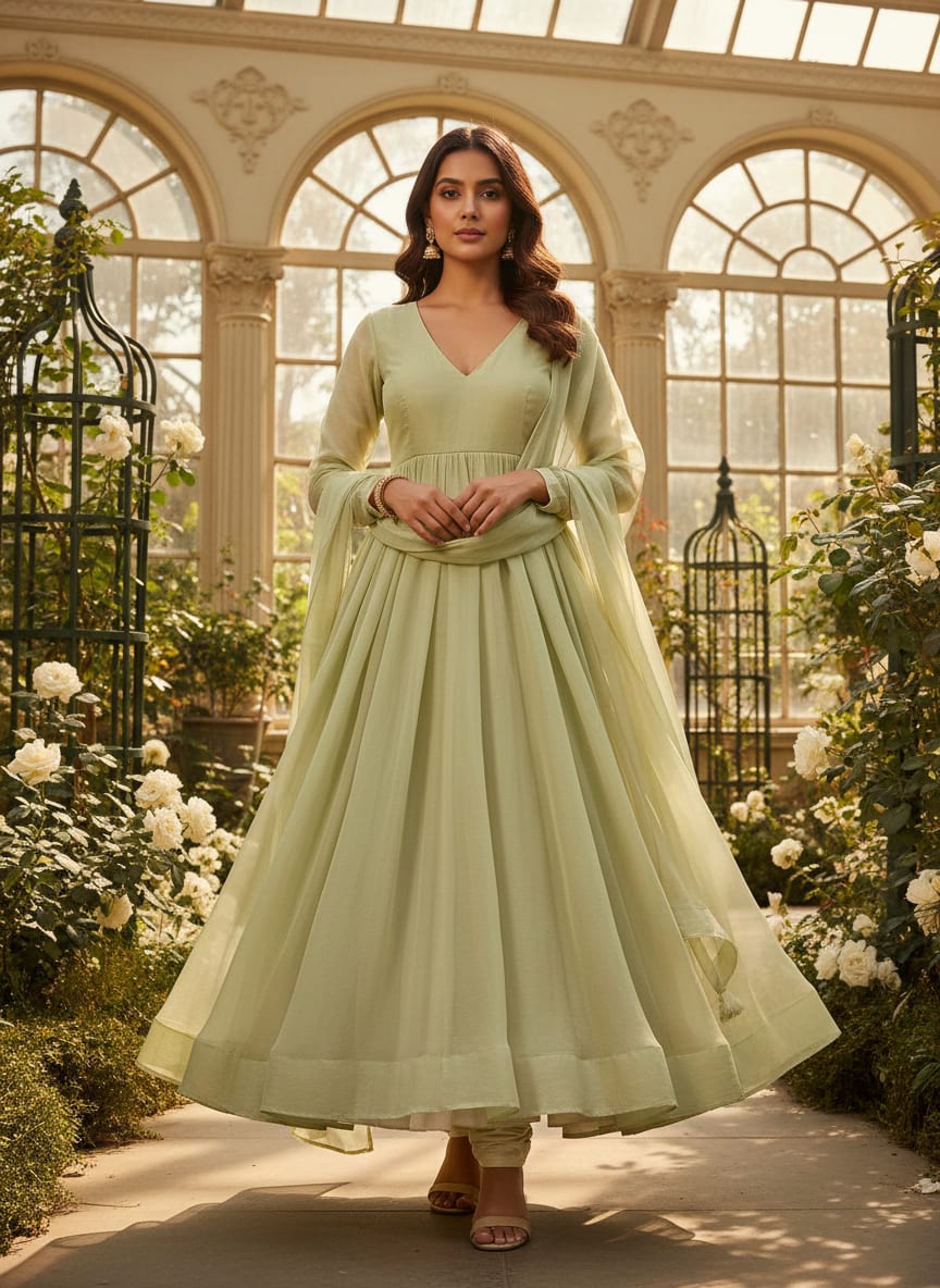 Light Pista Colour Pure Organza Plain Dyed Fabric