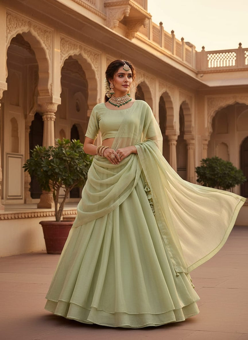 Light Pista Colour Pure Organza Plain Dyed Fabric