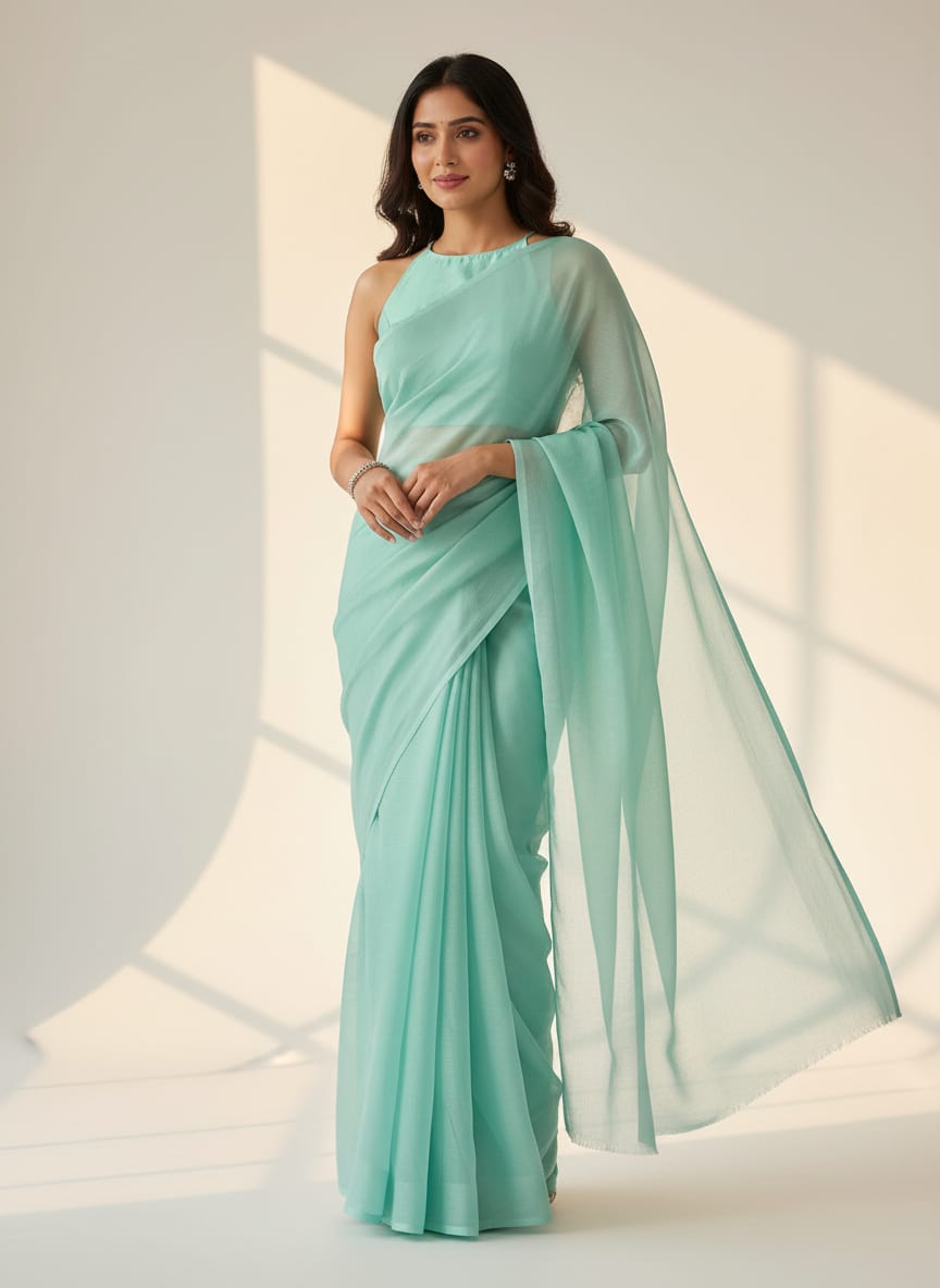 Pastel Blue Colour Pure Organza Plain Dyed Fabric