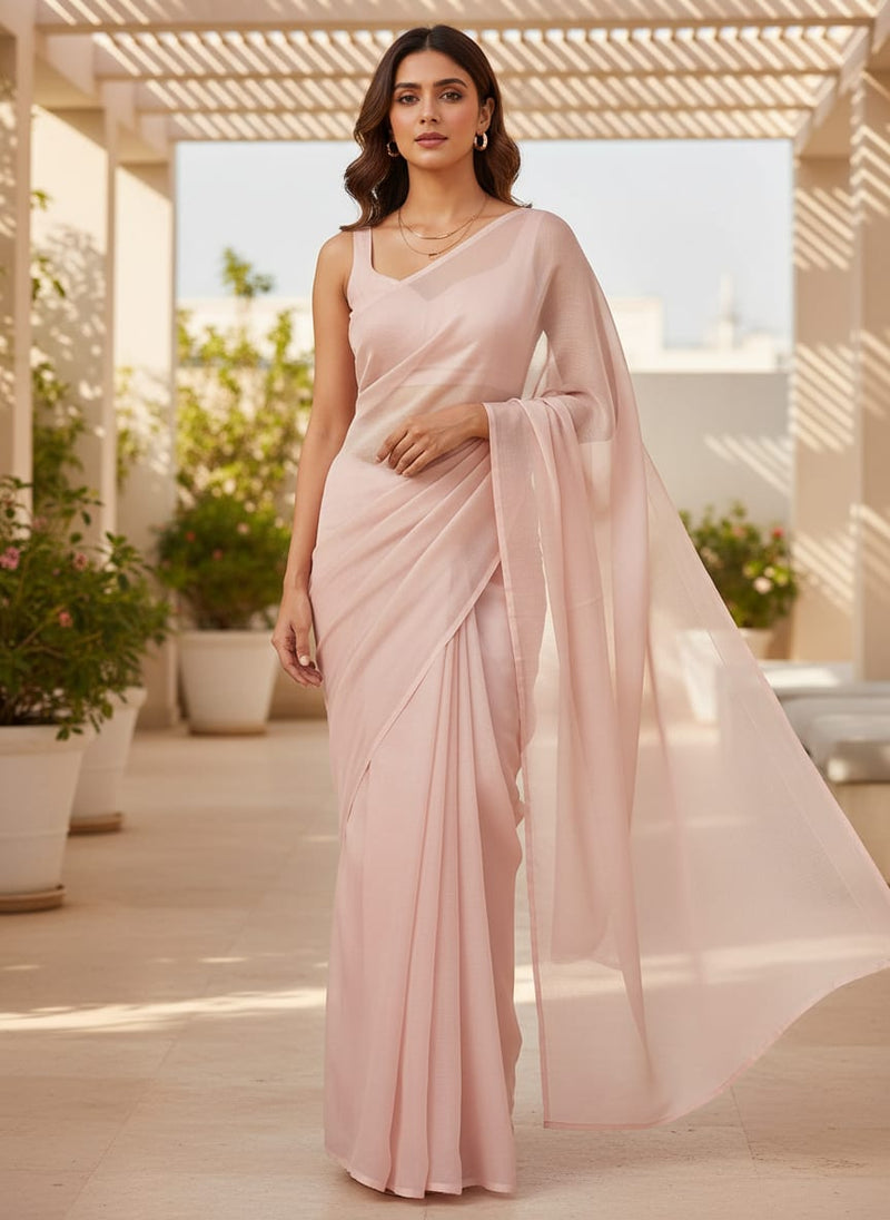 Peach Colour Pure Organza Plain Dyed Fabric