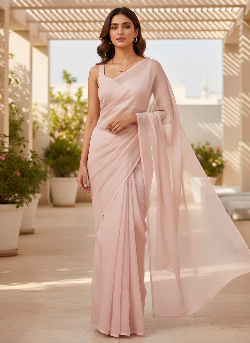 Peach Colour Pure Organza Plain Dyed Fabric