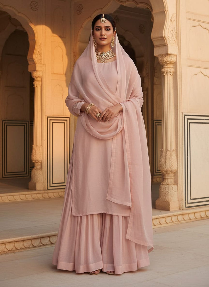 Peach Colour Pure Organza Plain Dyed Fabric