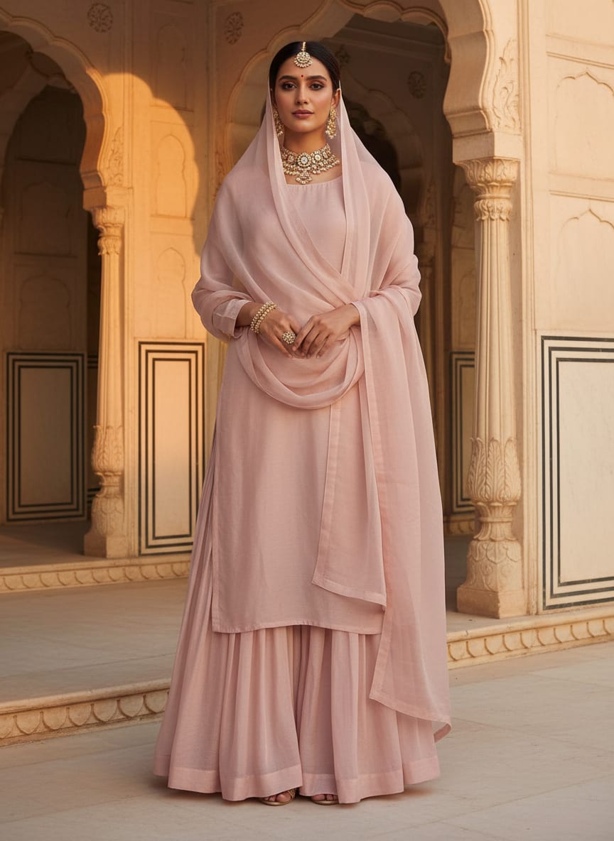 Peach Colour Pure Organza Plain Dyed Fabric