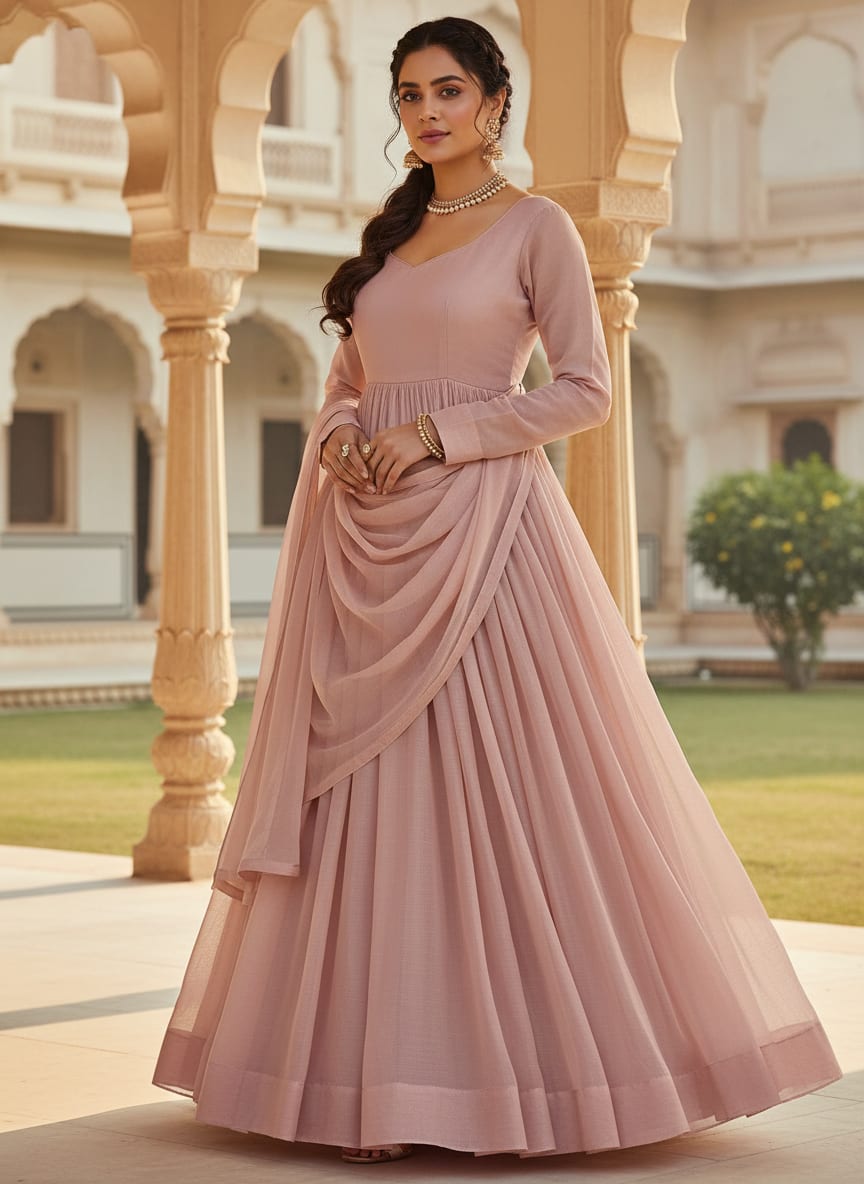 Peach Colour Pure Organza Plain Dyed Fabric