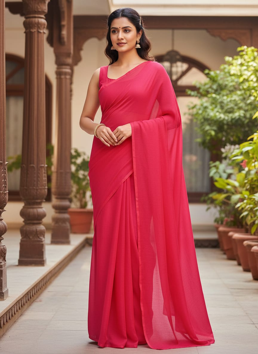 Gajari Colour Pure Chinon Plain Dyed Fabric