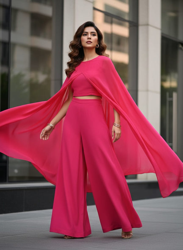 Gajari Colour Pure Chinon Plain Dyed Fabric - Cape with Palazzo Lookbook - PLPC-0-PL1977-108 - alternate view