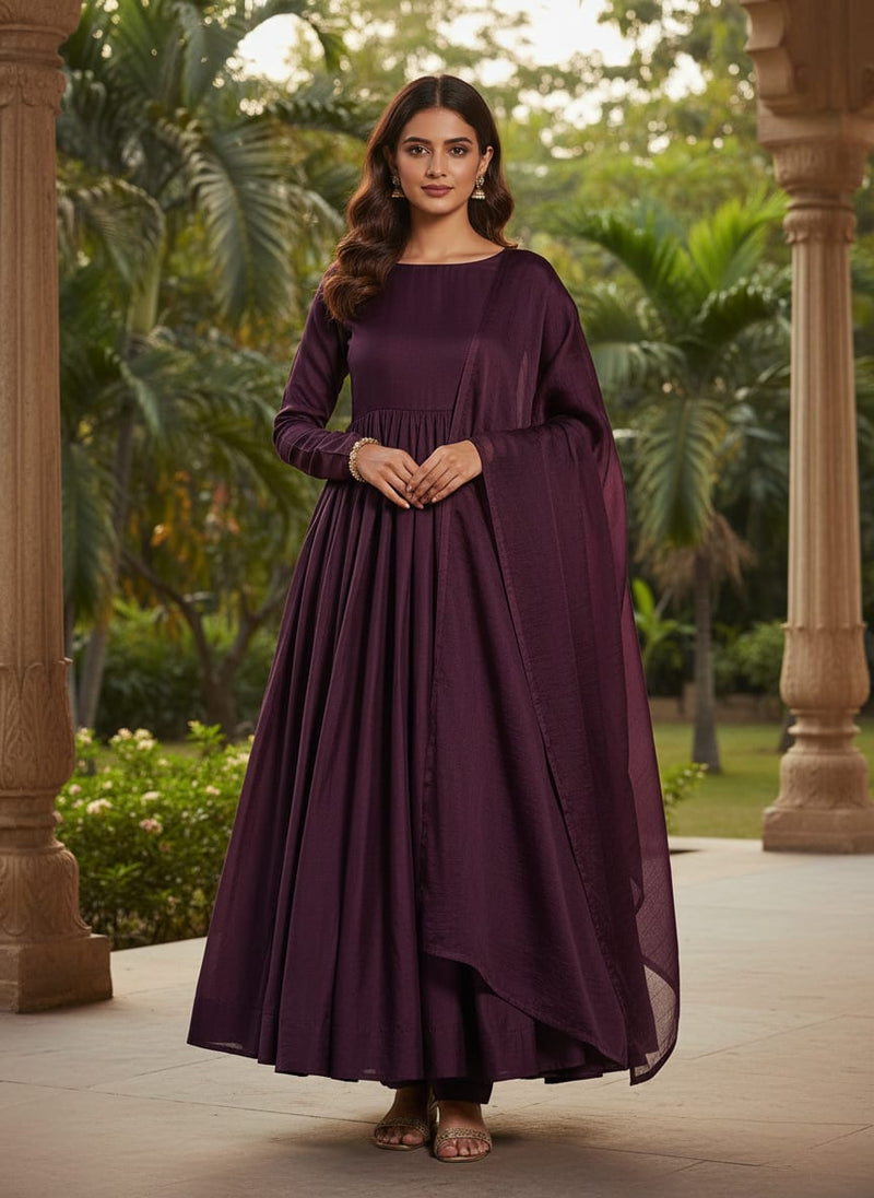 Wine Colour Pure Chinon Plain Dyed Fabric