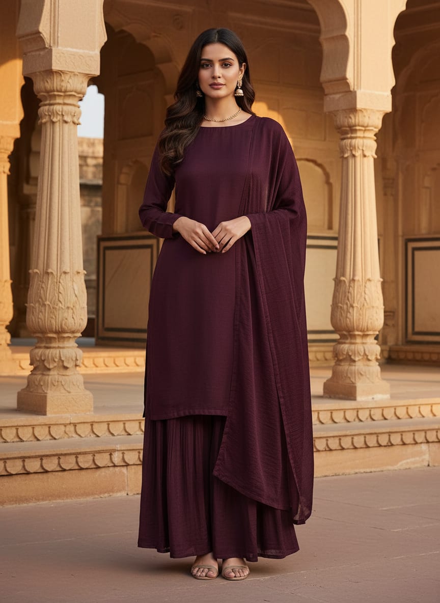 Wine Colour Pure Chinon Plain Dyed Fabric