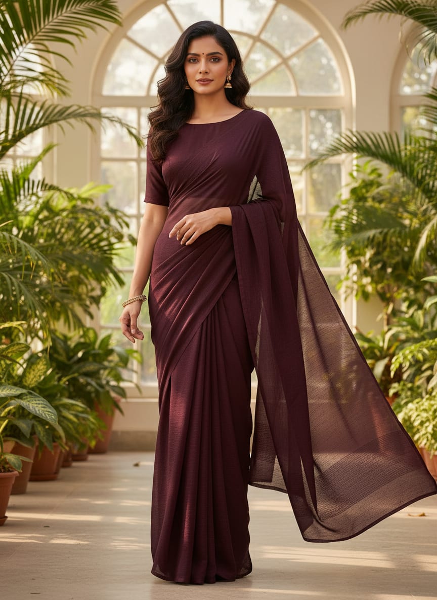 Wine Colour Pure Chinon Plain Dyed Fabric