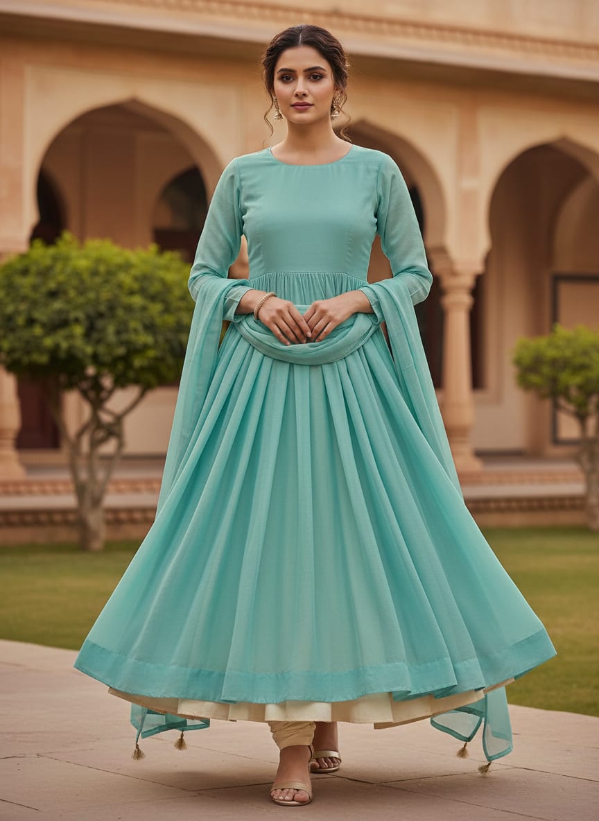 Pastel Blue Colour Pure Chinon Plain Dyed Fabric