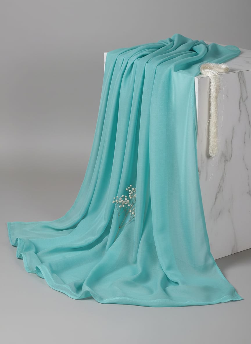 Teal Pure Chinon Plain Dyed Fabric