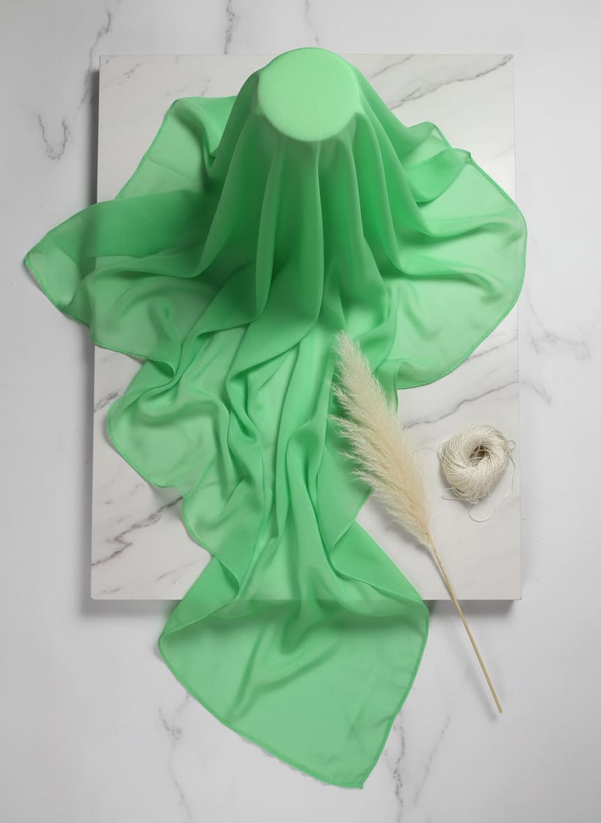 A cascade of luminous green, this fabric flows with an ethereal, weightless grace.