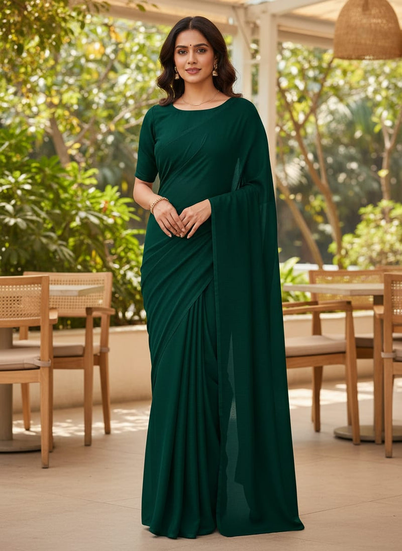 Green Colour Pure Chinon Plain Dyed Fabric