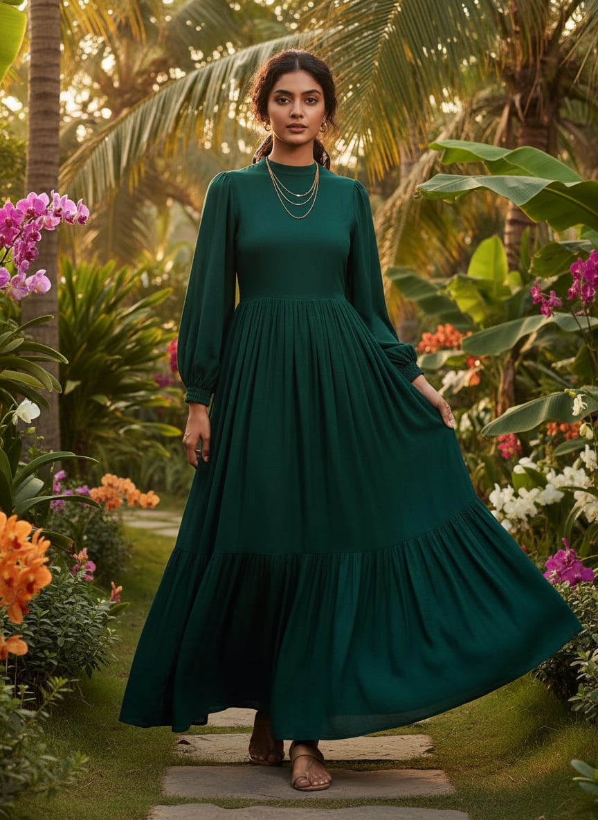 Green Colour Pure Chinon Plain Dyed Fabric