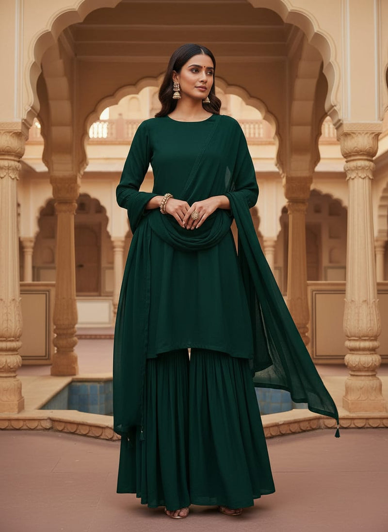 Green Colour Pure Chinon Plain Dyed Fabric
