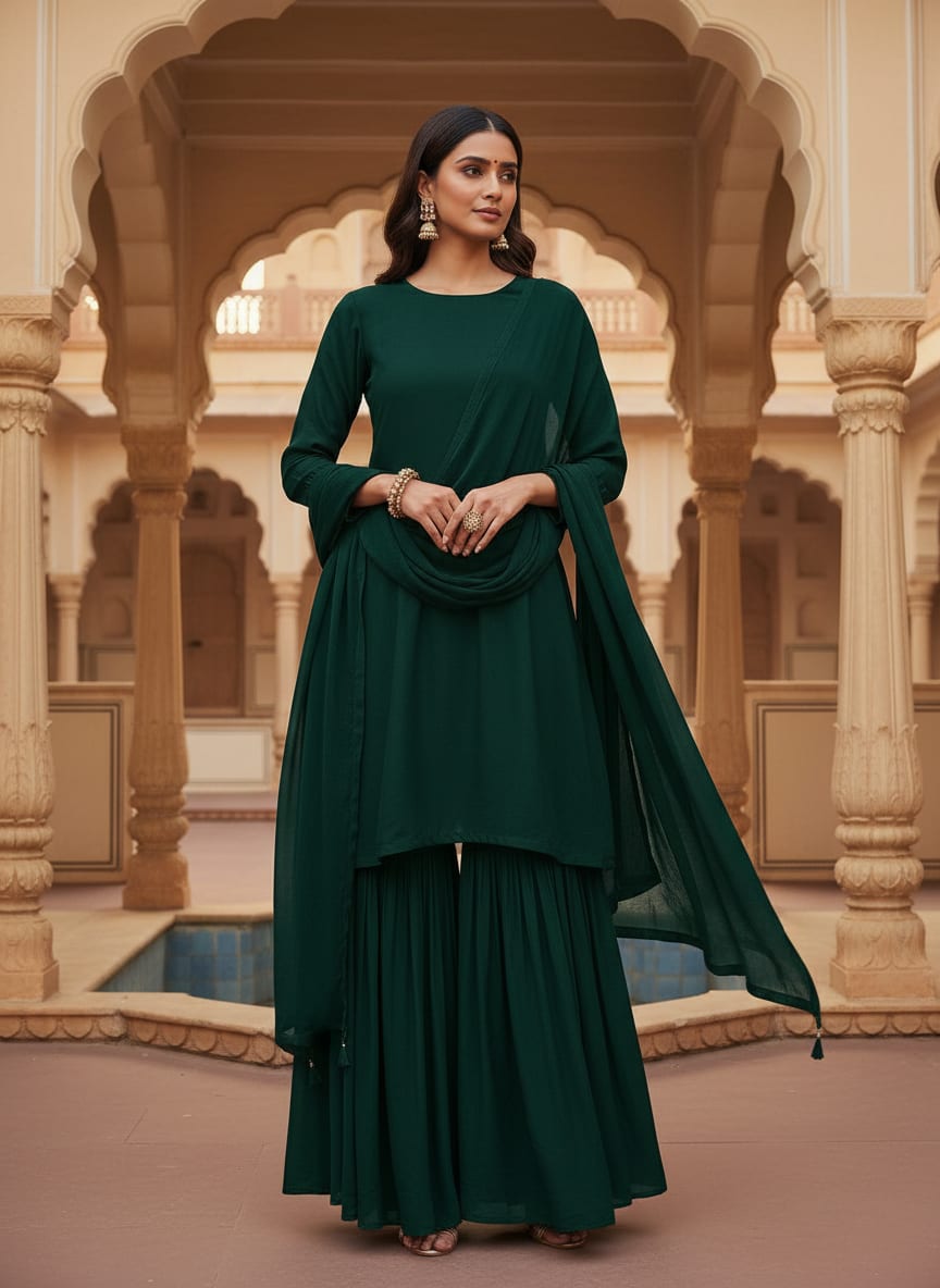 Green Colour Pure Chinon Plain Dyed Fabric