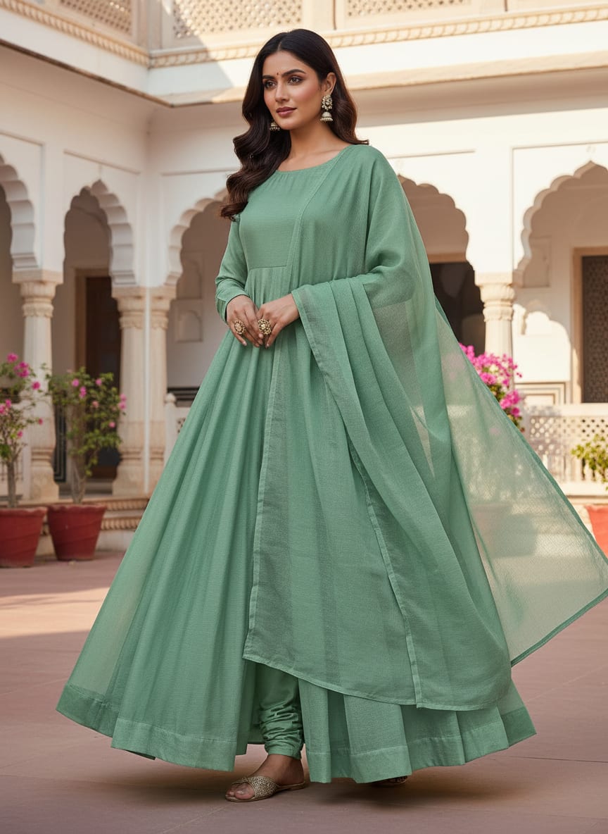 Pista Green Colour Pure Chinon Plain Dyed Fabric