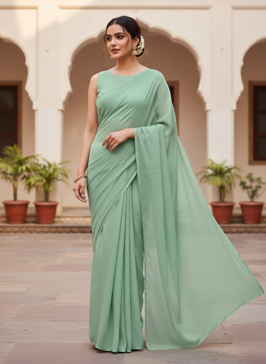 Pista Green Colour Pure Chinon Plain Dyed Fabric