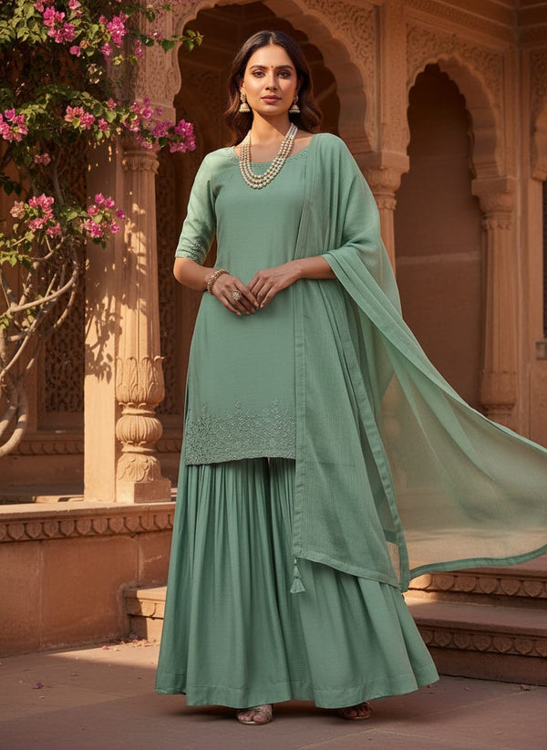 Pista Green Colour Pure Chinon Plain Dyed Fabric - Sharara Set Lookbook - PLPC-0-PL1964-108 - alternate view