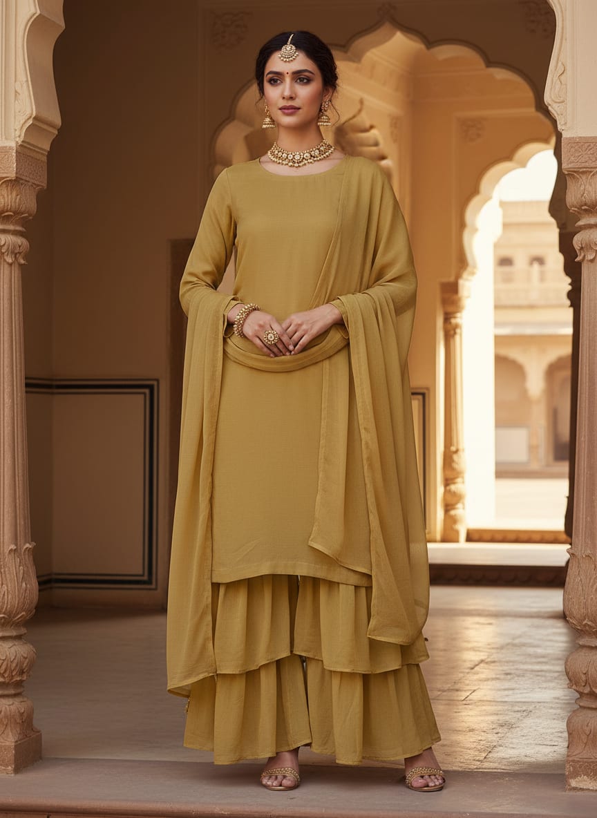 Light-Yellow Colour Pure Chinon Plain Dyed Fabric