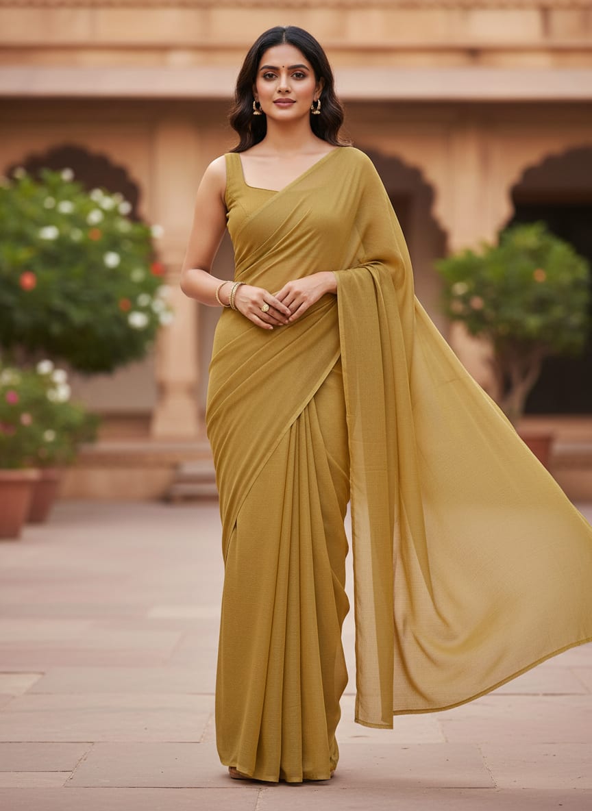 Light-Yellow Colour Pure Chinon Plain Dyed Fabric