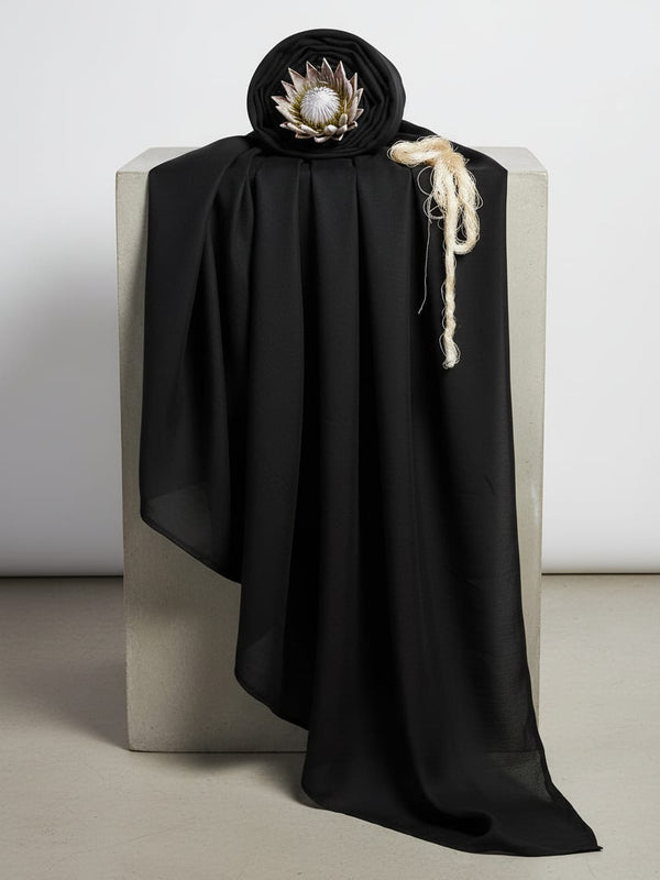 Black Colour Pure Chinon Plain Dyed Fabric