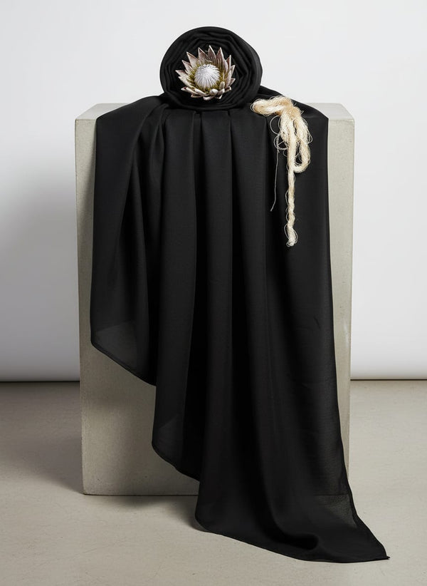 Black Colour Pure Chinon Plain Dyed Fabric - Fabric Editorial Studio Flatlay Lookbook - PLPC-0-PL1962-108