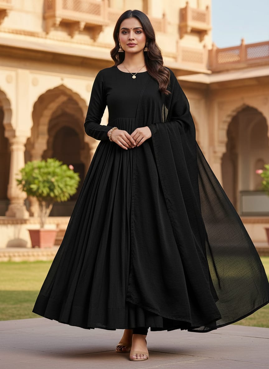 Black Colour Pure Chinon Plain Dyed Fabric