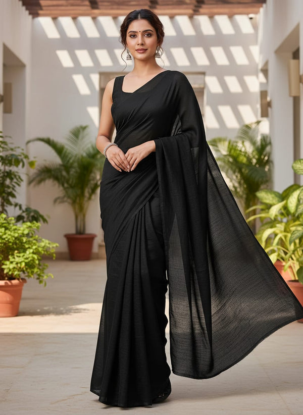 Black Colour Pure Chinon Plain Dyed Fabric - Saree Lookbook - PLPC-0-PL1962-108 - alternate view