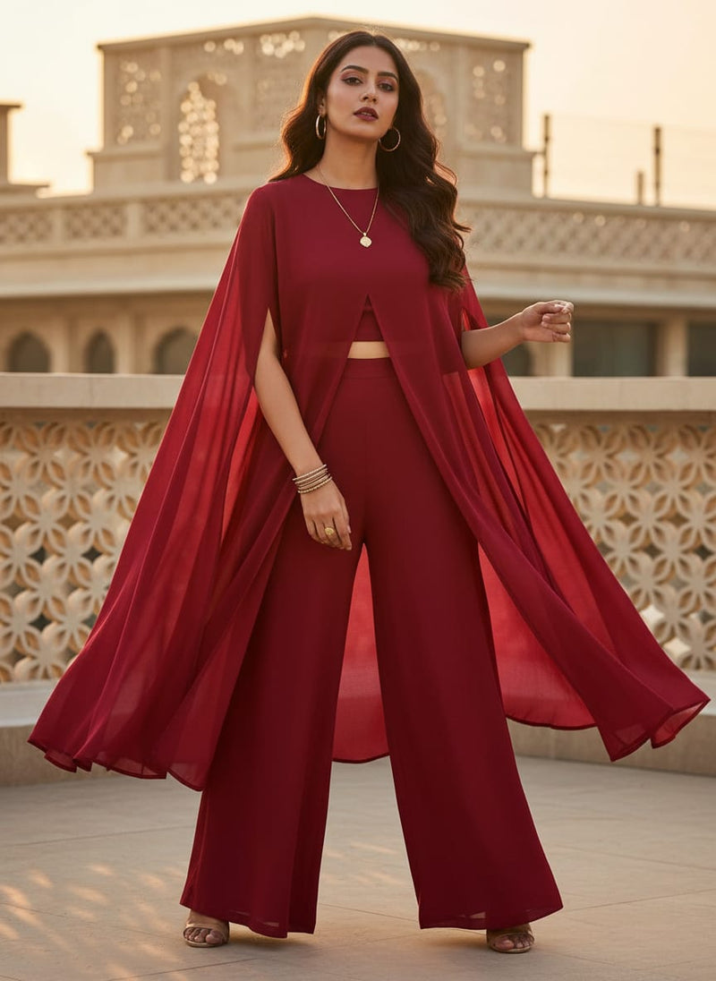 Red Colour Pure Chinon Plain Dyed Fabric